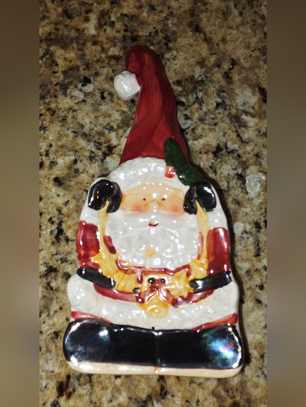 Beautiful Holiday Ceramic Santa Spoon Rest Red and White Festive Décor 8"